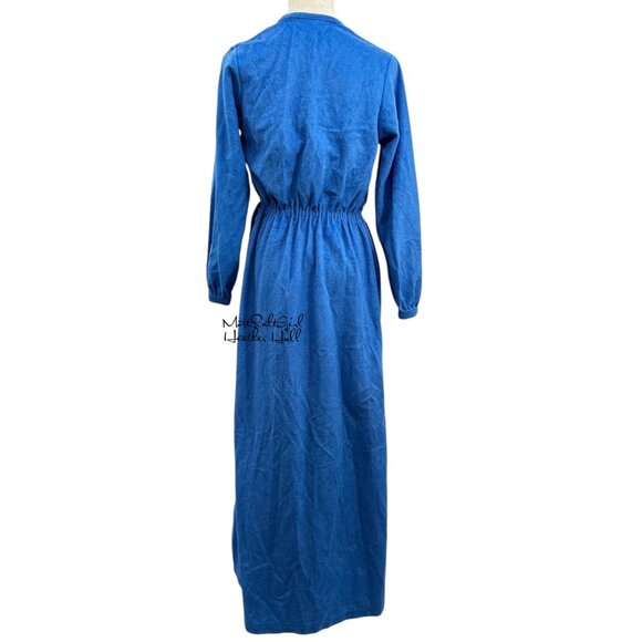 Vintage 1980's Julie Girl Blue Robe Drawstring Waist & Lace Accent Trim - Picture 4 of 6